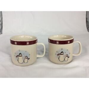 ROYAL SEASONS STONEWARE SNOWMEN CHRISTMAS COFFEE MUGS CUPS SET OF 2